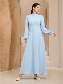 Graceveil Vestido elegante de mujer de unicolor con cuello alto y mangas farol