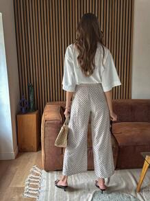 Chiquease Pantalones informales con estampado de bloques de color y lunares - Albaricoque - Ver 2