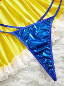 طقم ملابس داخلية رومانسية مثيرة من 5 قطع بتصميم ألوان متداخلة، مقاس كبير الحجم - متعدد الألوان - مشاهدة 4