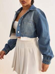 EURMUSE Rigid Long Sleeve, Elastic Hem Denim Overall - Medium Wash - View 4