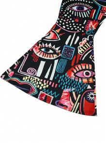 Breezaya Plus Size Women Digital Print Slim Flared Pants - Multicolor - View 6