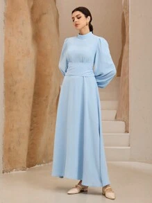 Graceveil Vestido elegante de mujer de unicolor con cuello alto y mangas farol