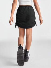 SHEIN 青少年女孩春夏音乐节可调节腰部黑色抽绳侧裙