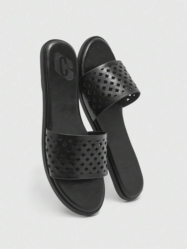 CUCCOO BIZCHIC Black Laser Rhombic Minimalist Fashion Versatile Women Flat Sandals