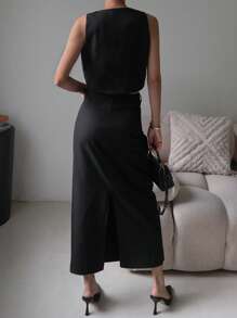 DAZY Conjunto de 2 piezas de chaleco y falda de unicolor para uso casual y de oficina para mujeres