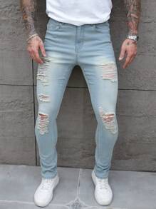Manfinity LEGND Deep Blue Washed Loose Fit Straight Leg Casual Jeans, Urban Chill Style - Dark Wash - View 6