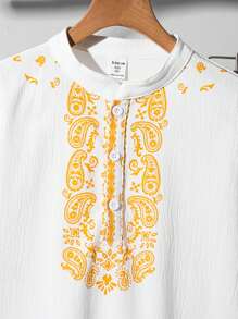 SHEIN Leap Crew 2pcs/Set Tween Boy Casual Gentleman Style Mandarin Collar Long Sleeve Shirt Jacket And Pants Set, Suitable For Commuting, School, Daily Casual Wear, Sports, Spring/Summer - White - View 4