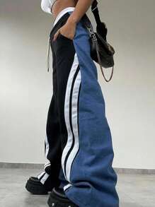 INAWLY Women Color Block Drawstring Straight Casual Sweatpants - Multicolor - View 3