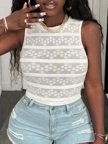 BamGleam Top corto de mujer de unicolor con encaje y calado