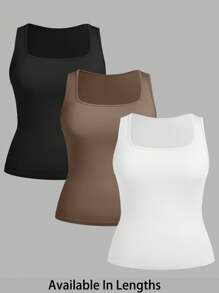 SHEIN Tall CURVE 3pcs/Set Plus Size All-Match Slim Fit Camisole Tops, Spring & Summer - Multicolor - View 8