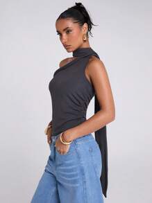 SHEIN BAE Camiseta de tirantes de punto acanalado color gris sólido para mujer, top sin mangas versátil y casual para capas, primavera/verano - Gris - Ver 4
