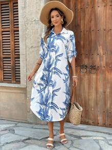 EMERY ROSE Váy tay bèo in họa tiết cây nhiệt đới cho nữ đi nghỉ - Nhiều màu - Xem 3
