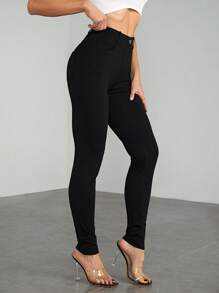 SHEIN Tall Casual Versatile Solid Color Slim Fit Pants - Black - View 5