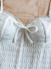 Soleia Sexy Textured Fabric Lace Trim Spaghetti Strap Romper For Women, Fitted Style, Suitable For Vacation, Music Festival, Bohemian, Holiday, Date Night, Afternoon Tea, Beach Outfit - White - View 4