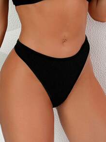 Swim SXY Springbreak Women's Black Textured Fabric Cheeky Hipster Bikini Bottom, Sexy Summer Beach Vacation Wear And Music Festival Boho