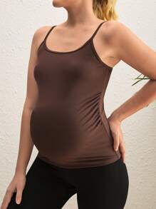 SHEIN Maternity Solid Color Camisole, Outdoor Sports Yoga Top - Brown - View 5