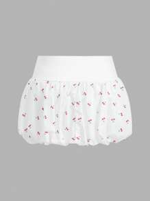 SHEIN EZwear Plus Size Cherry Print Pleated Skirt - Multicolor - View 2