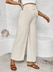 SHEIN Vacation BOHO Bowknot Decor Solid Color Maternity Pants - Green - View 3