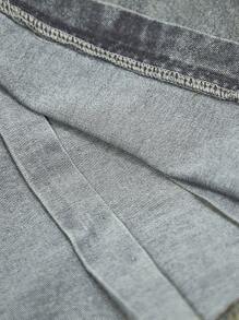 SHEIN MOD Chaqueta vaquera de mujer con mangas largas y hombros descubiertos, con diseño de flecos