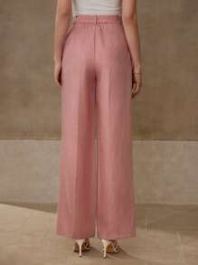 MOTF PREMIUM LINEN PRESS CREASE WIDE LEG SUIT PANTS - Pink - View 4