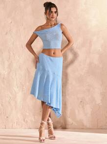 SHEIN BAE Completo da donna composto da top corto con scollo asimmetrico e minigonna, 2 pezzi di