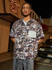 PAVTROS 男式迷彩印花工装口袋短袖衬衫 - 彩色 - 查看 5