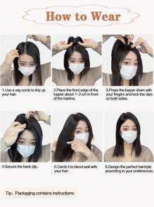 12 吋女髮飾真人髮飾直髮飾女式稀疏髮質 4*3 吋底座尺寸髮飾夾接髮深棕色髮片 - S2 - 查看 9