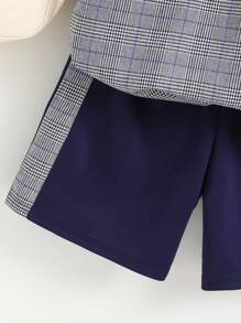 2pcs/Set Young Boys Casual Comfortable Contrast Color Short Sleeve Top And Shorts Set