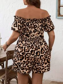 SHEIN Clasi 大码豹纹露肩荷叶边连体衣