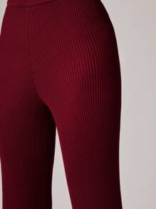 Forever 21 女式纯色休闲百搭喇叭针织裤 - 酒紅色 - 查看 4