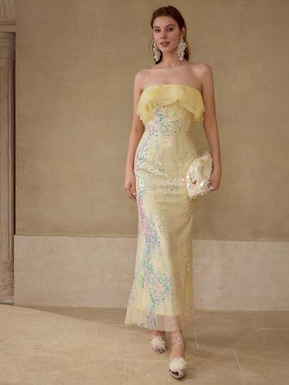 MOTF PREMIUM VESTIDO DE MALLA CON CONTRASTE DE LENTEJUELAS