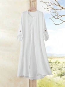 Rusticease Women's Vacation Casual Plain Rolled Sleeve Regular Jacket In Fall/Winter - White - View 1