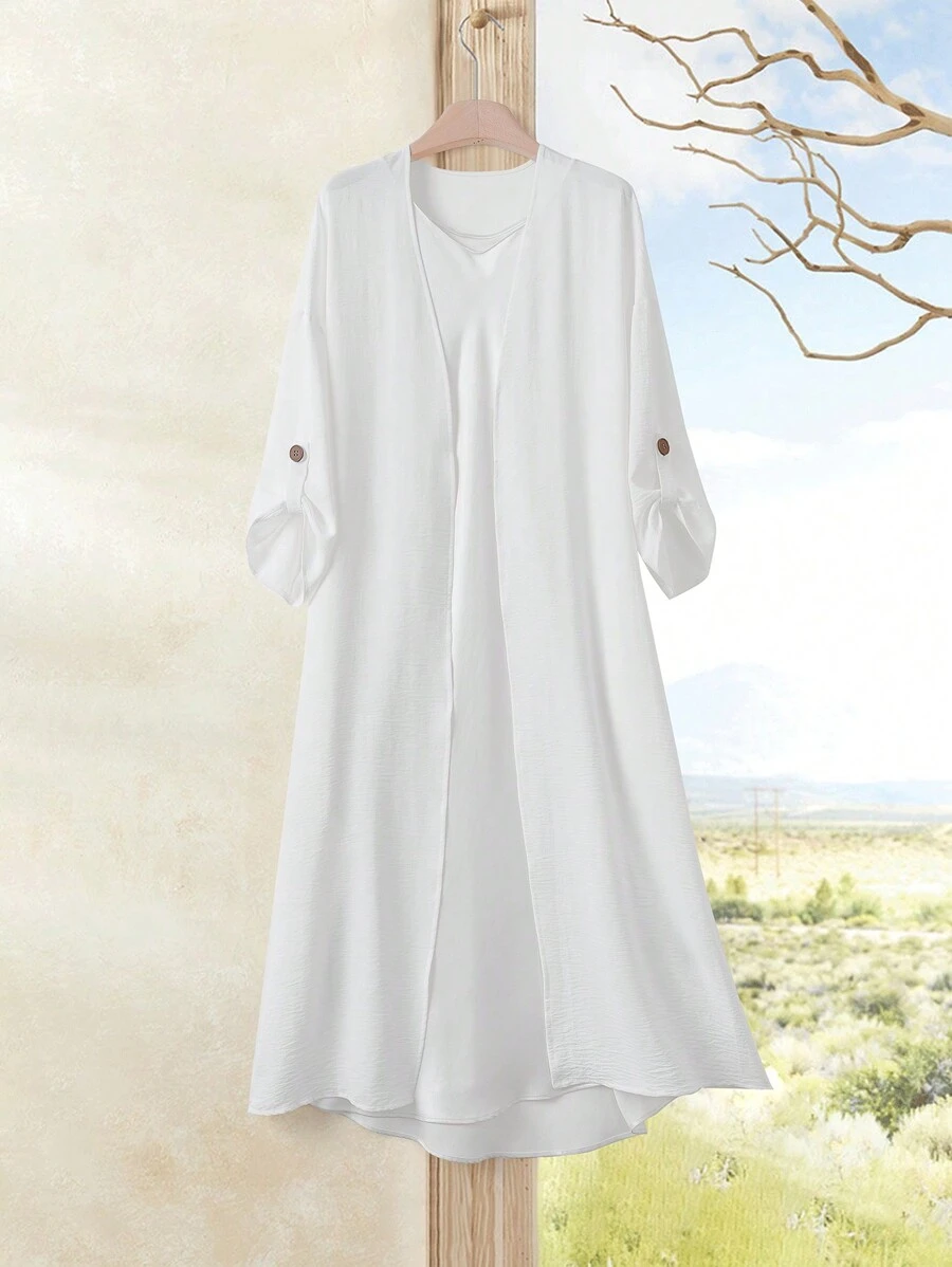 Rusticease Women's Vacation Casual Plain Rolled Sleeve Regular Jacket In Fall/Winter - White - View 1