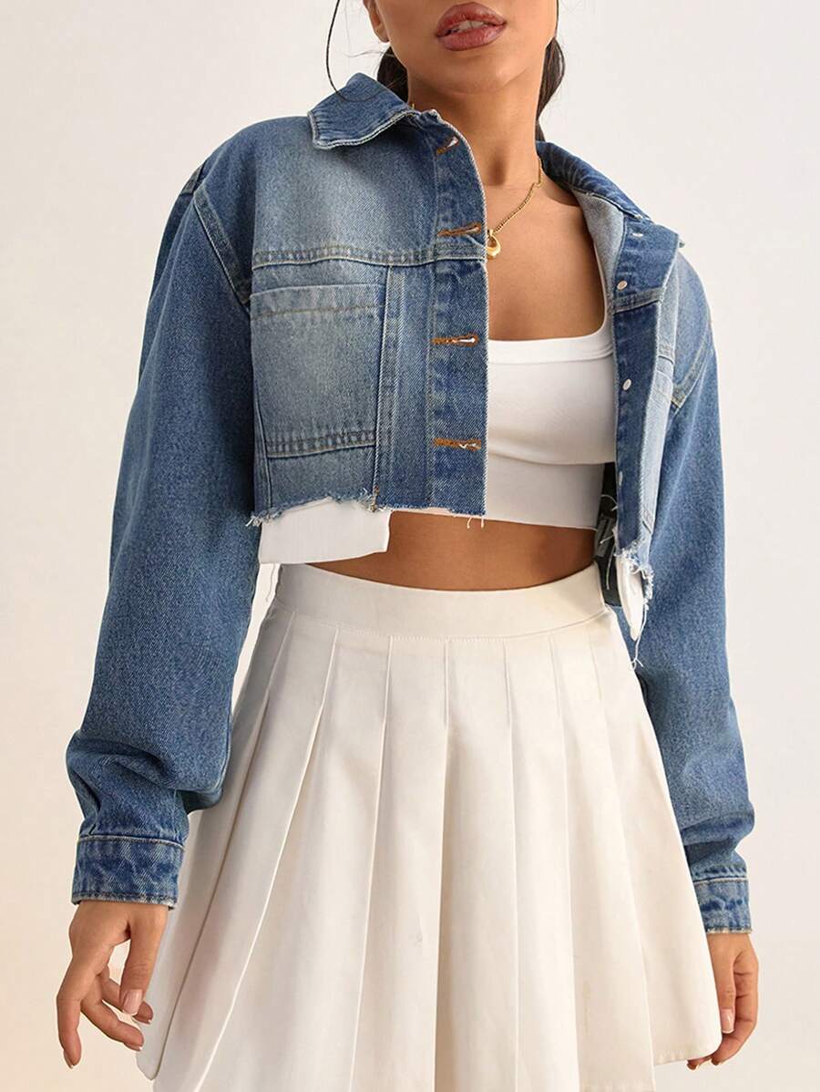 EURMUSE Rigid Long Sleeve, Elastic Hem Denim Overall - Medium Wash - View 1