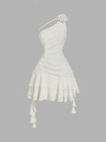 SHEIN MOD Light Peach Romantic & Cute Ruffle Trim Dress For Women, Date Outfit, Valentine's Day Dress Summer - Apricot - View 1