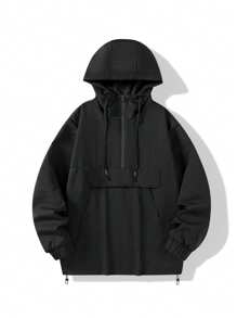 Manfinity Homme Men's Casual Solid Color Drawstring Hooded Pullover Jacket