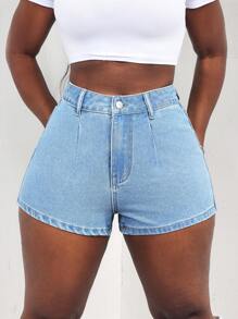 SHEIN Slayr Women's High Waist Skinny Casual Versatile Denim Shorts - Blue - View 5
