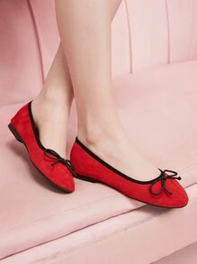 CUCCOO DOLLMOD Women's Casual Flat Shoes With Bow Decor & Contrast Color Spring Shoes Spring Break Easter - Red - View 5