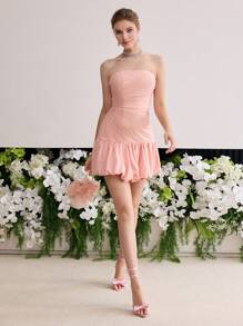 MOTF Soiréza CONTRAST MESH PUFFBALL COCKTAIL DRESS - Pink - View 3