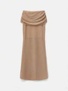 Maija Spring And Summer New Style Khaki Glitter Knitted One-Shoulder Top Waisted Sexy Skirt Women's Two-Piece Set Urban Modern Elegant Sleeveless Daily Casual Commuting Suitable For Going Out On Holiday, Holiday Party, Wedding Date Wear - Brown - View 8