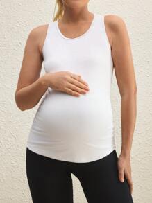 SHEIN Maternity Plain Color Camisole, Casual Side Ruched Solid Color Yoga Top - White - View 3