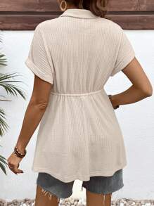 SHEIN Pregnant Women's Solid Color Bat Sleeve Tie-Waist Nursing Shirt