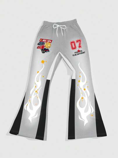 Street Life Herren Sweathose mit Buchstaben-Muster, Zugbund Taille, weites lockeres Bein, Lässig