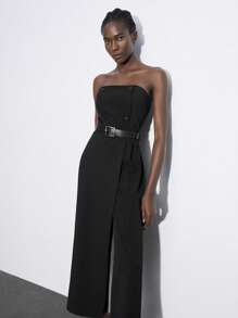 Maija 女士纯色阔腿休闲连体裤 - 黑色 - 查看 1