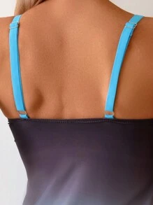 SHEIN Gradient Flounce Front Chest Ruffles Top And Shorts Tankini Set, Resort Style, For Summer Beach Vacation - Multicolor - View 5