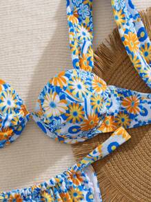 Swim Vcay Phụ nữ 2 cái/bộ mới thời trang gợi cảm mùa xuân nghỉ mát & lễ hội mùa hè bãi biển mặc trang phục, bộ bikini dây rút in không dây hỗ trợ phong cách boho - Nhiều màu - Xem 5