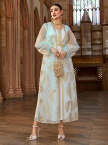 Al Najma Women's Elegant Butterfly Pattern Turkish & Arabic Traditional Long Dress