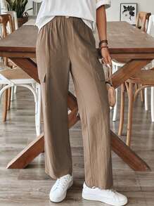 Chiquease 女士休闲亚麻喇叭裤，春夏 - 卡其色 - 查看 7