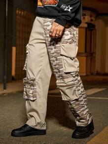 PAVTROS Manfinity Streetrush Men's Camouflage Print Cargo Straight Leg Pants Cargo Pants Camo Camo Cargo Pants Men - Multicolor - View 4