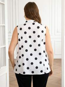 Reflora Plus Size Women Polka Dot Print Ruffle Hem Sleeveless Blouse - Black and White - View 2
